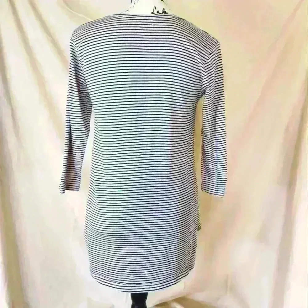 Striped Long Sleeve Tunic Top - Women's Size Large, Light Pink with Blue Stripes - Picture 4 of 5